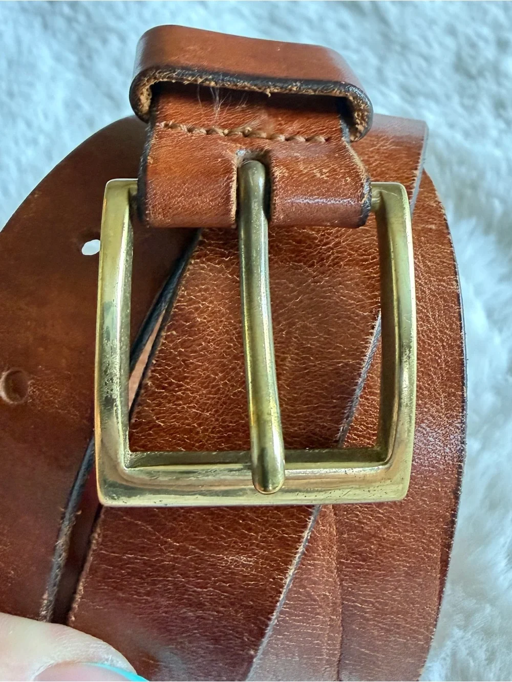 Vintage 1980’s Dockers Women’s Brown Leather Belt Solid Brass Buckle 1”